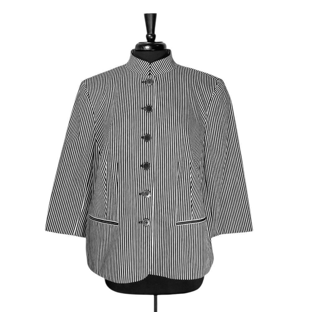 Chaps Ralph Lauren Women’s Blazer 18W Black White Striped Preppy Career Jacket